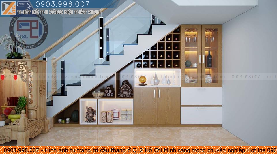 Hình ảnh tủ trang trí cầu thang ở Q12 Hồ Chí Minh sang trọng chuyên nghiệp Hotline 090.399.8007