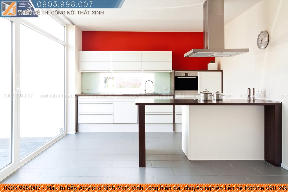 Mẫu tủ bếp Acrylic ở Bình Minh Vĩnh Long hiện đại chuyên nghiệp liên hệ Hotline 090.399.8007