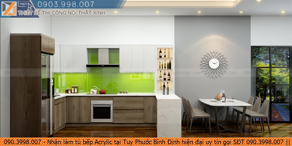 Nhận làm tủ bếp Acrylic tại Tuy Phước Bình Định hiện đại uy tín gọi SĐT 090.3998.007