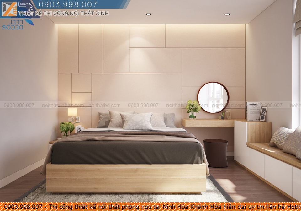 Thi công thiết kế nội thất phòng ngủ tại Ninh Hòa Khánh Hòa hiện đại uy tín liên hệ Hotline 0903.998007