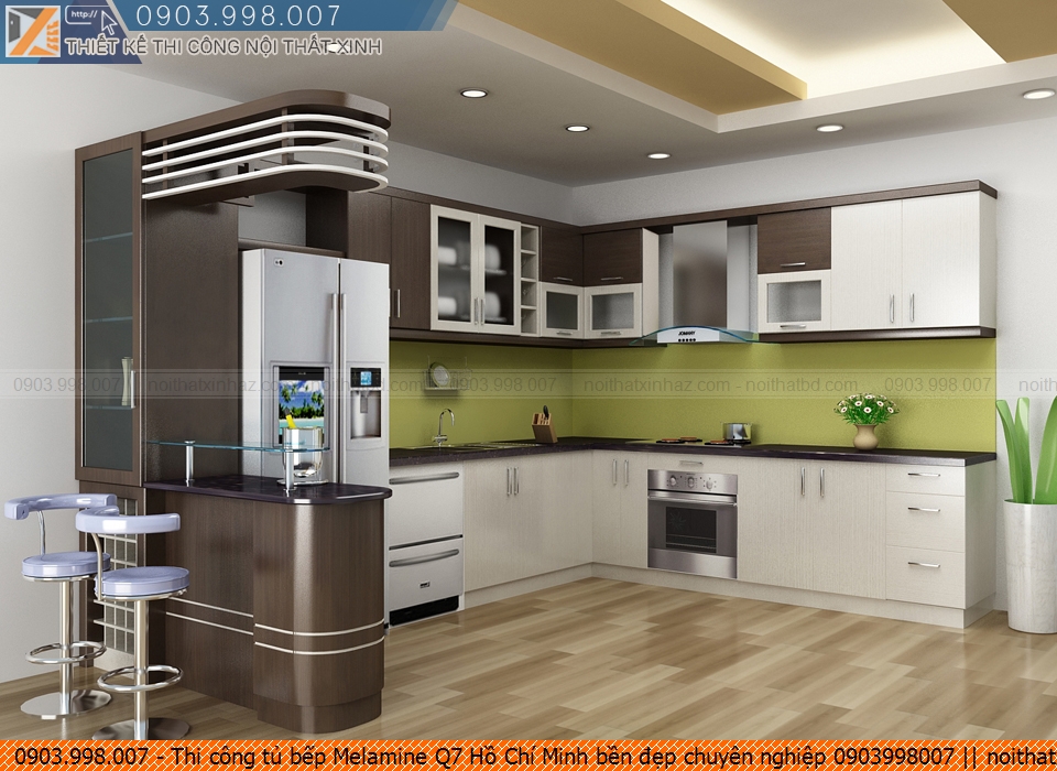 Thi công tủ bếp Melamine Q7 Hồ Chí Minh bền đẹp chuyên nghiệp 0903998007
