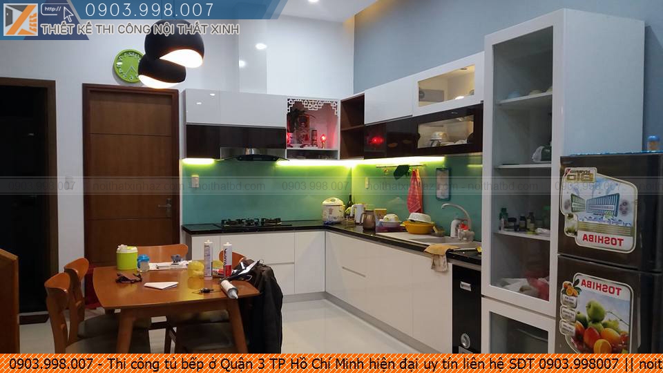 Thi công tủ bếp ở Quận 3 TP Hồ Chí Minh hiện đại uy tín liên hệ SĐT 0903.998007