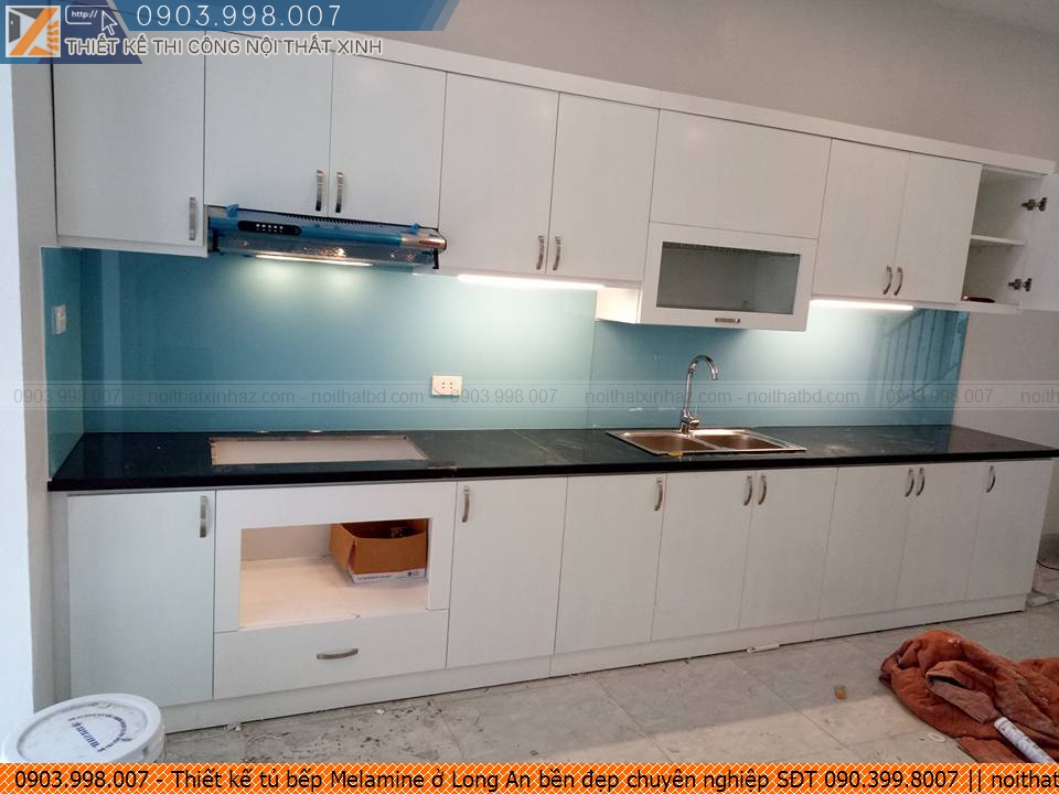 Thiết kế tủ bếp Melamine ở Long An bền đẹp chuyên nghiệp SĐT 090.399.8007