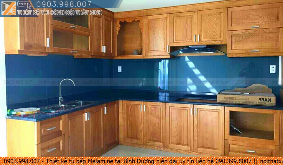 Thiết kế tủ bếp Melamine tại Bình Dương hiện đại uy tín liên hệ 090.399.8007