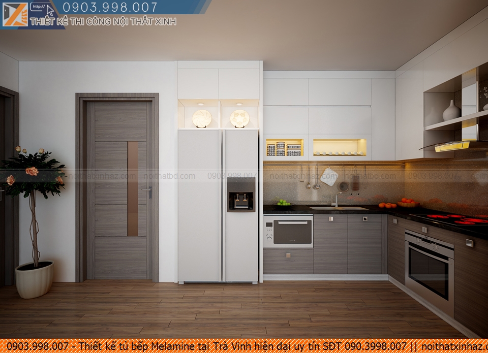Thiết kế tủ bếp Melamine tại Trà Vinh hiện đại uy tín SĐT 090.3998.007