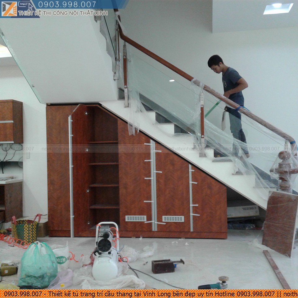 Thiết kế tủ trang trí cầu thang tại Vĩnh Long bền đẹp uy tín Hotline 0903.998.007